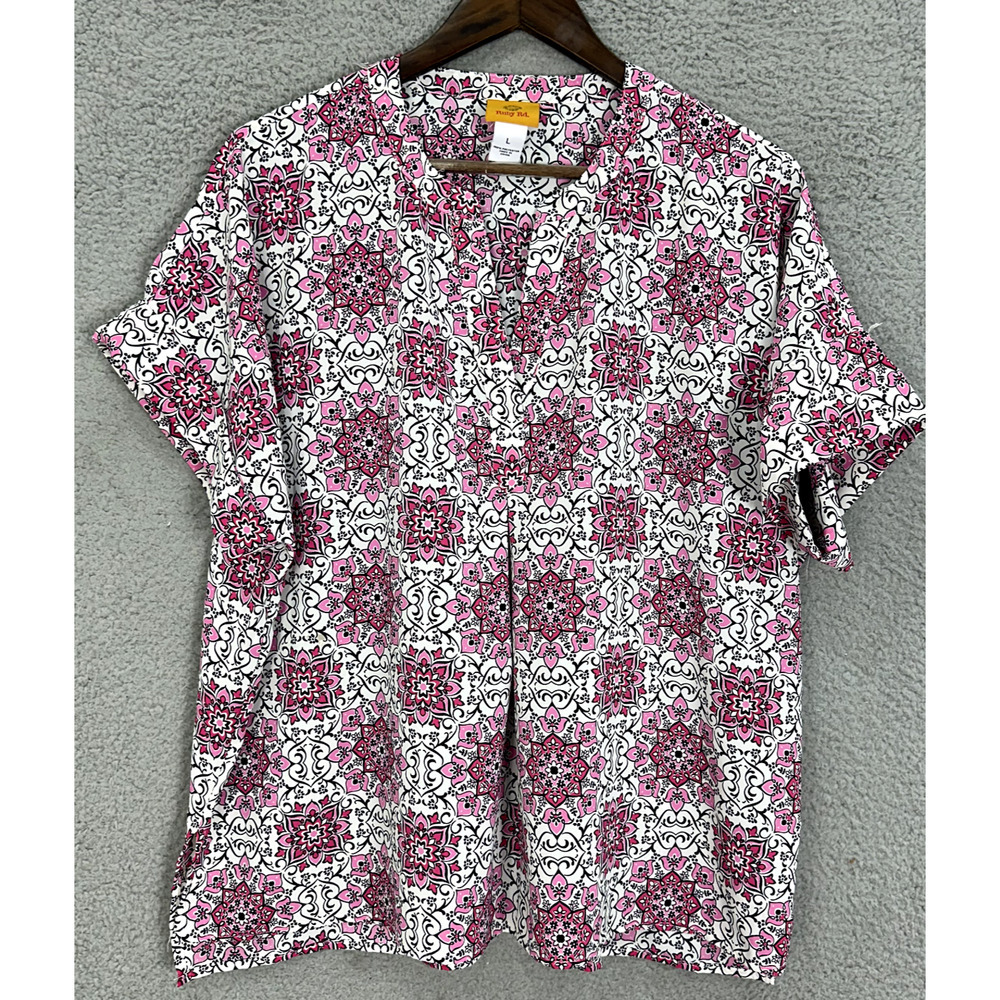 Ruby Rd Boho Top Womens Large Pink Geometric Print Boho Artsy Indie Dopamine